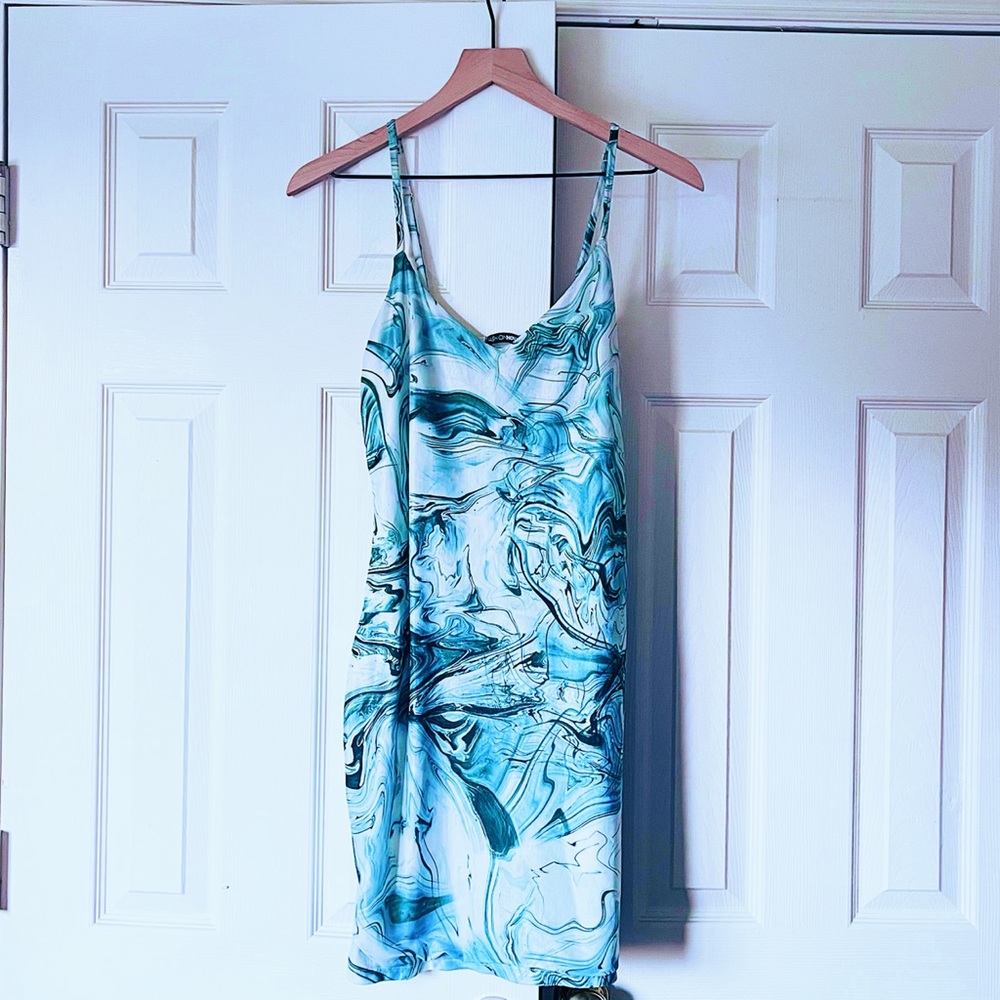 Green & White marble mesh mini dress